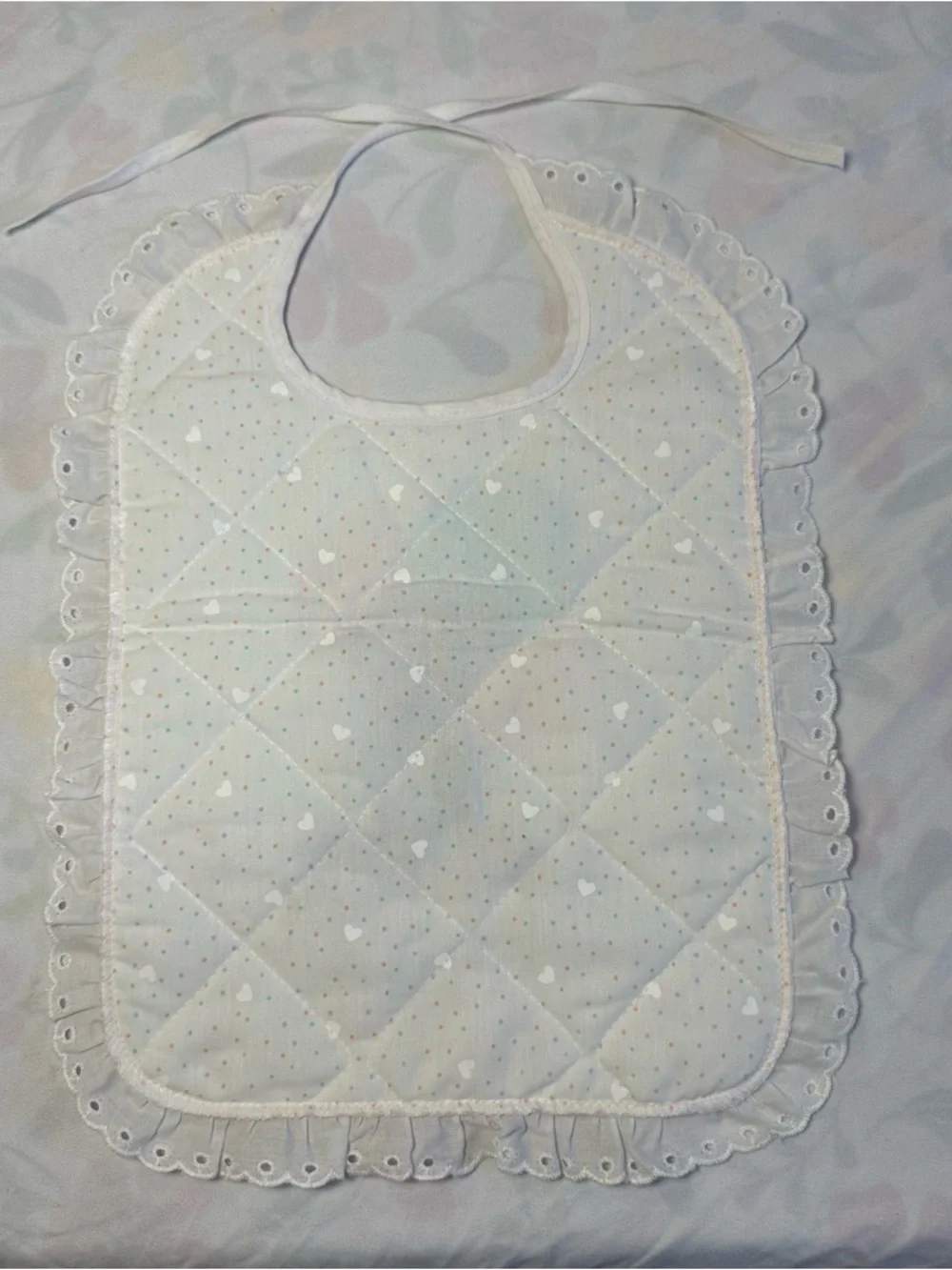 Vintage Precious Moments Quilted Baby Bib Teddy Bear Cloud 1980s